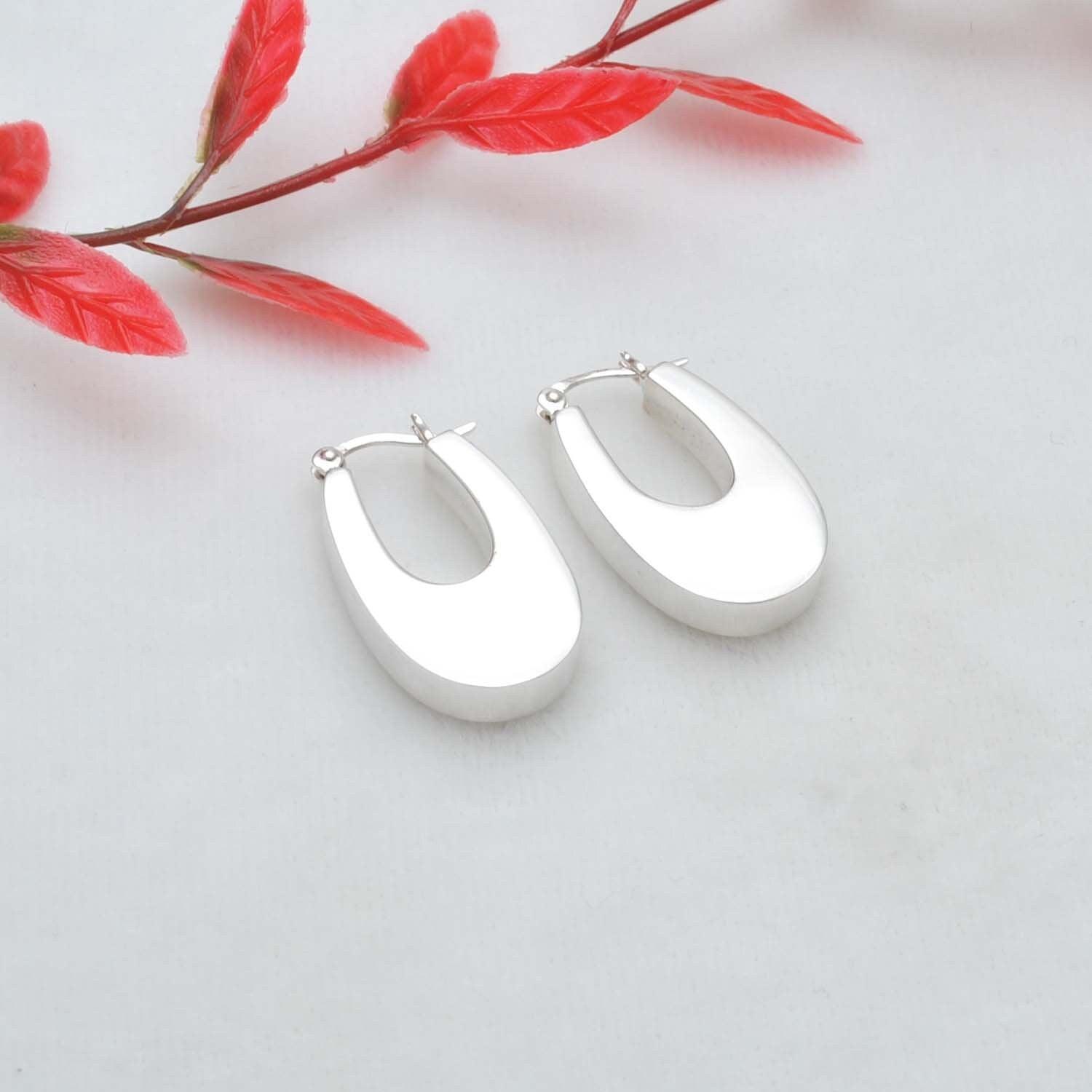 Sterling Silver Chunky Hoops Huggie Earrings - Kanika Creations