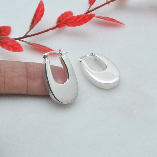 Sterling Silver Chunky Hoops Huggie Earrings - Kanika Creations