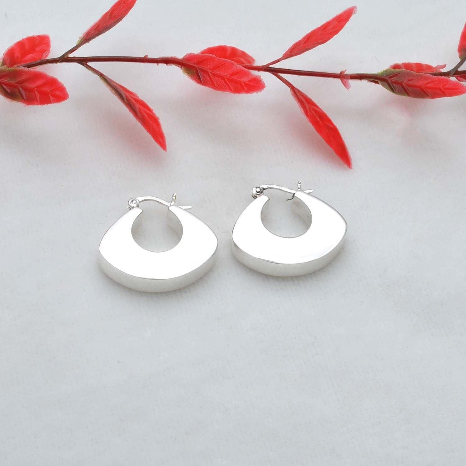 Chunky Huggie Hoops Silver Earrings - Kanika Creations