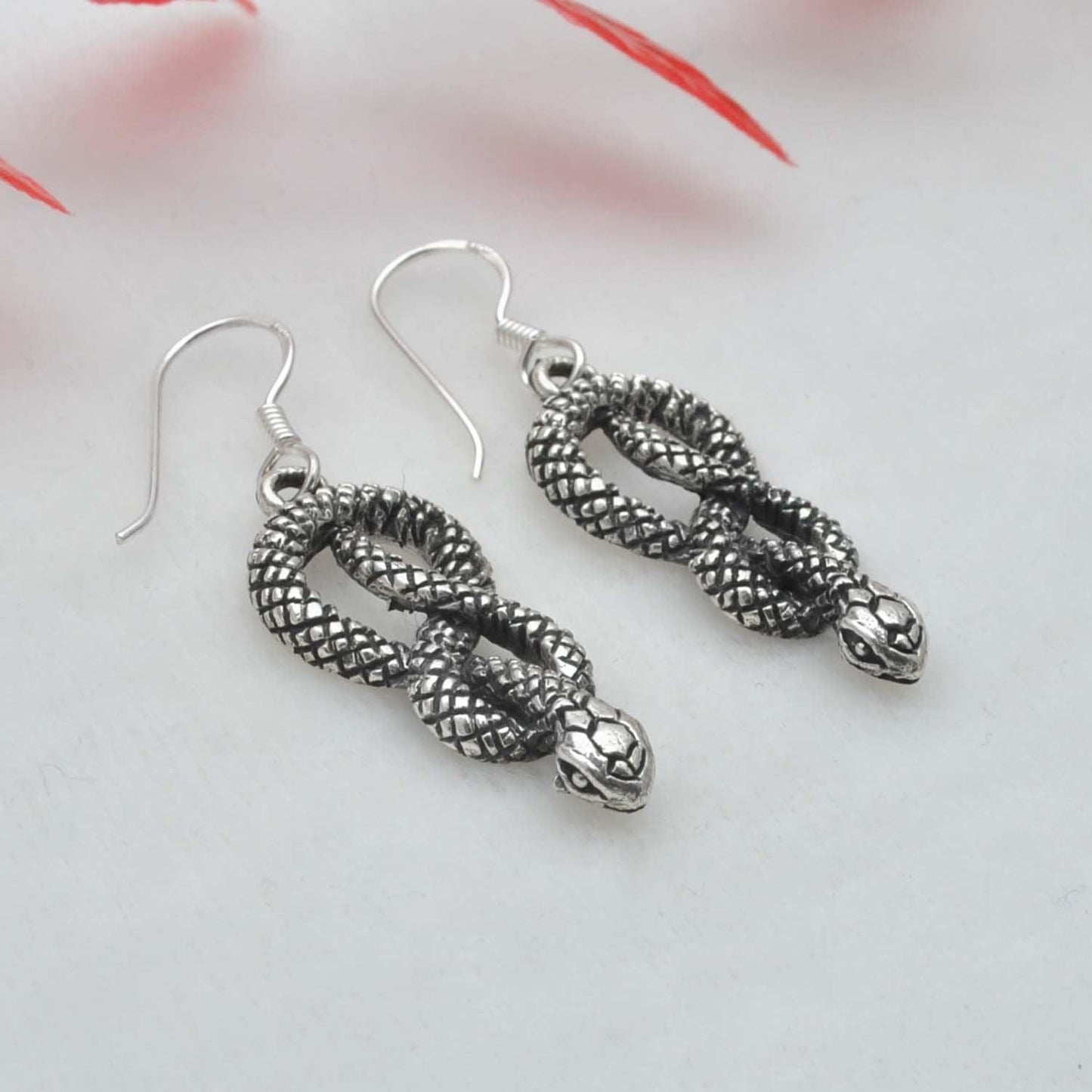 Silver Snake Reptile Earrings - Kanika Creations