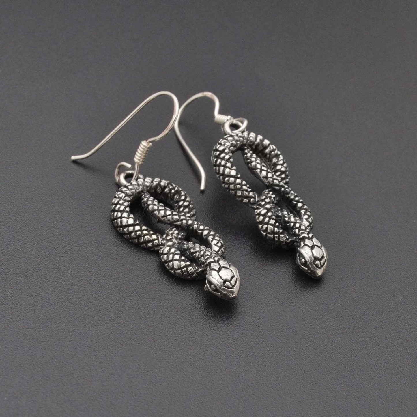 Silver Snake Reptile Earrings - Kanika Creations