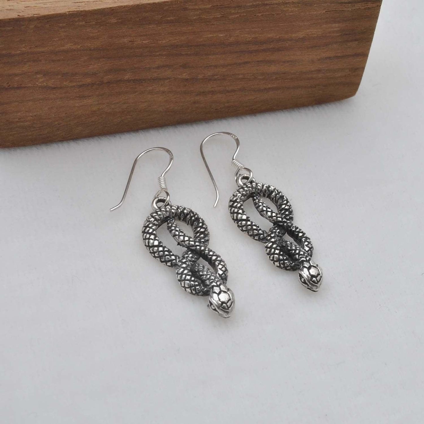 Silver Snake Reptile Earrings - Kanika Creations
