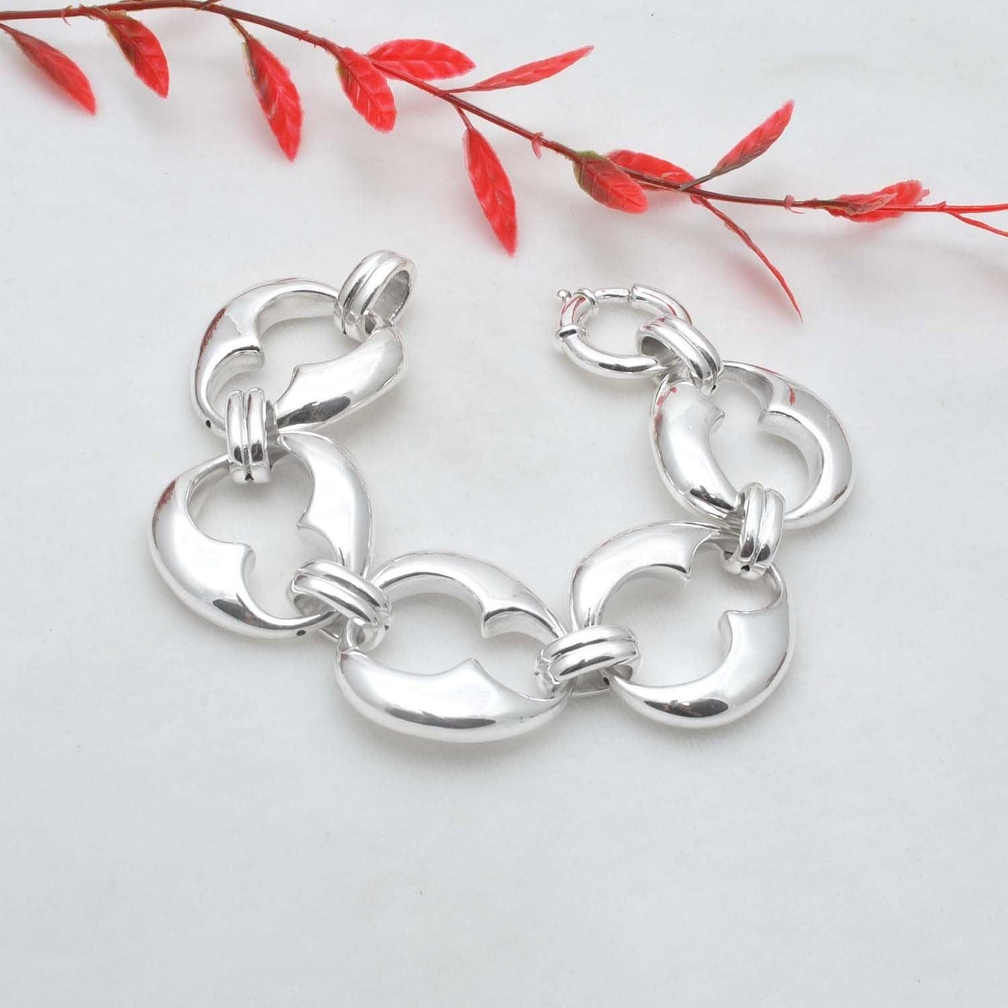 Chunky Silver Fancy Links Bracelet Jewelry - Kanika Creations