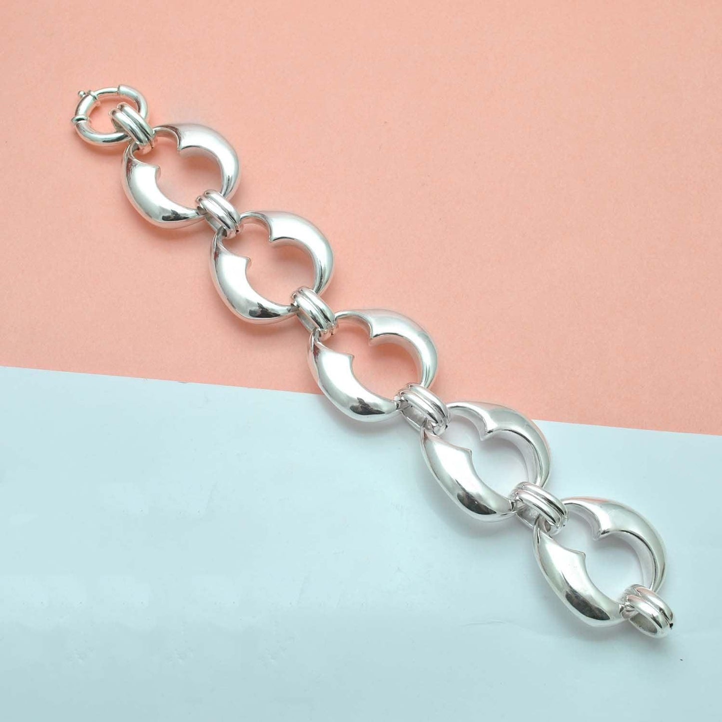 Chunky Silver Fancy Links Bracelet Jewelry - Kanika Creations