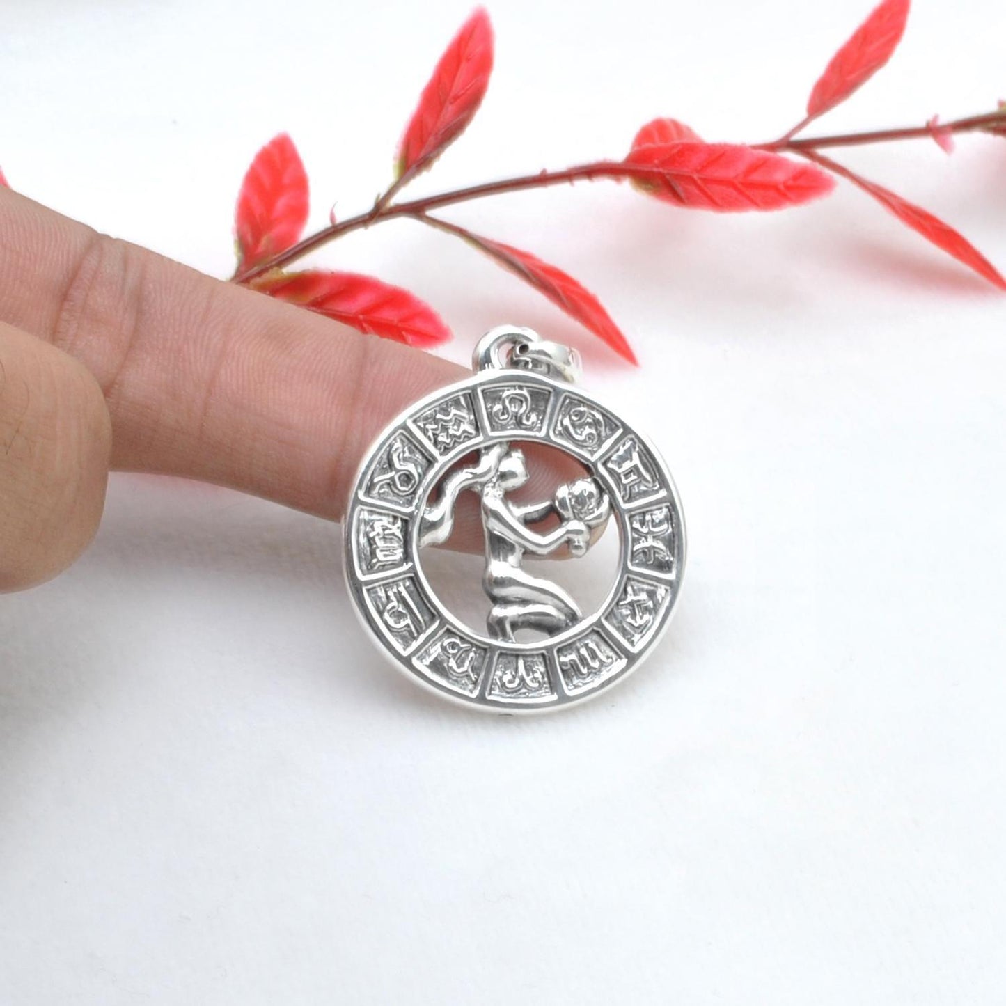 925 Sterling Silver Virgo Zodiac Sign Pendant - Kanika Creations