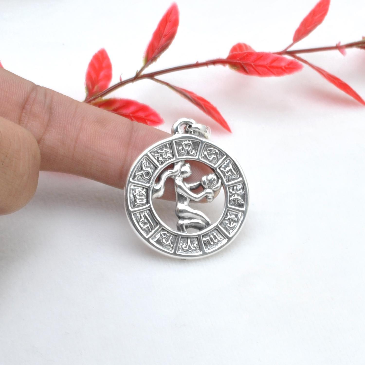 925 Sterling Silver Virgo Zodiac Sign Pendant - Kanika Creations