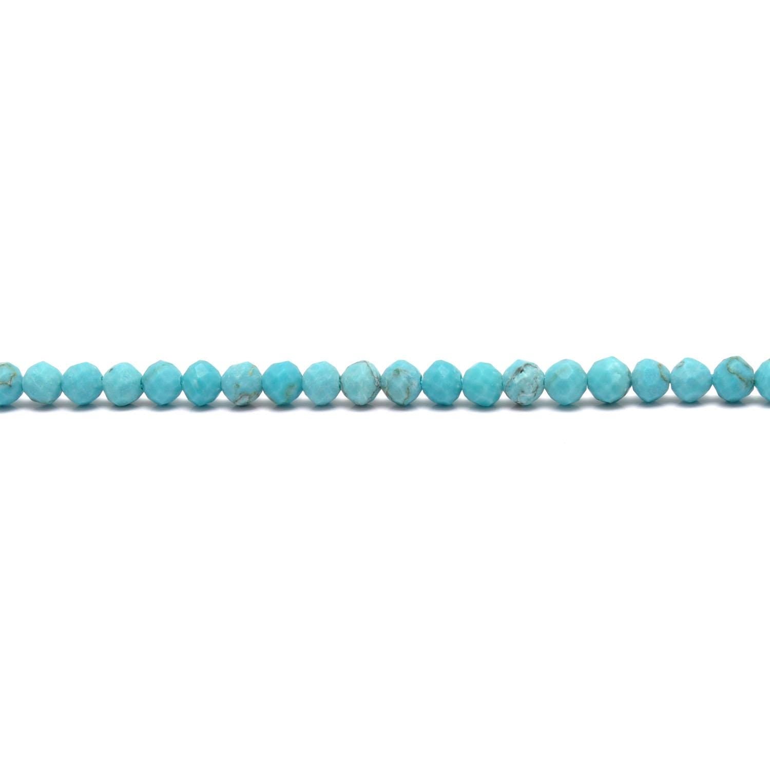 Blue Turquoise Faceted Round Gemstone Beads 15" inch Strand - Kanika Creations