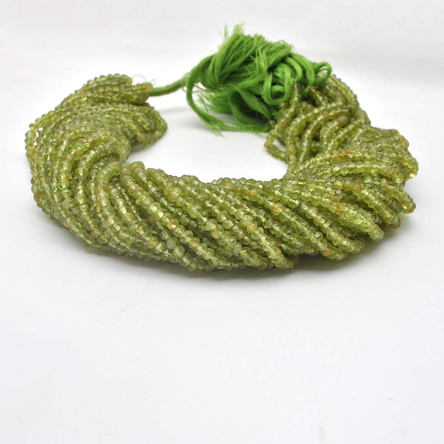 Natural Green Peridot Faceted Rondelle Gemstone Beads 13" Strand - Kanika Creations
