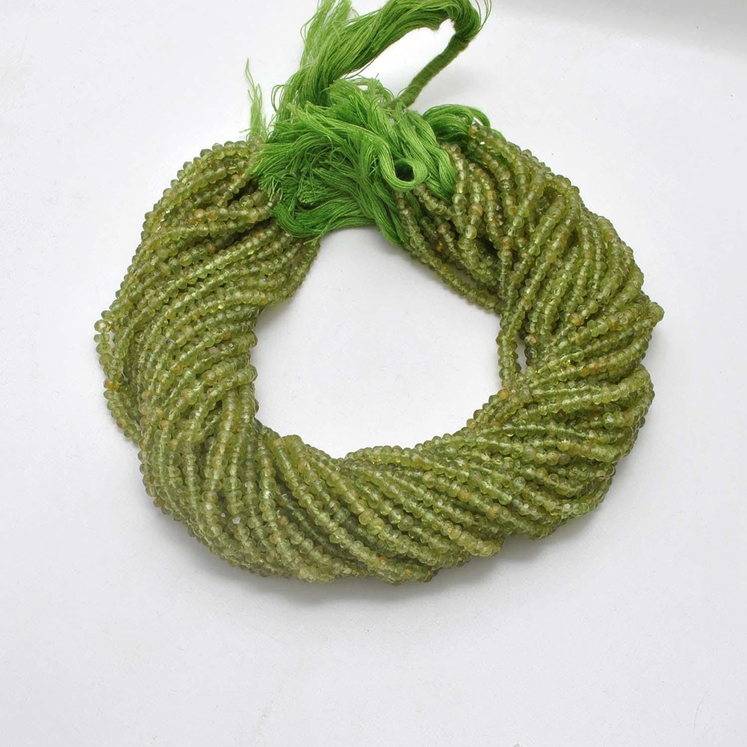 Natural Green Peridot Faceted Rondelle Gemstone Beads 13" Strand - Kanika Creations