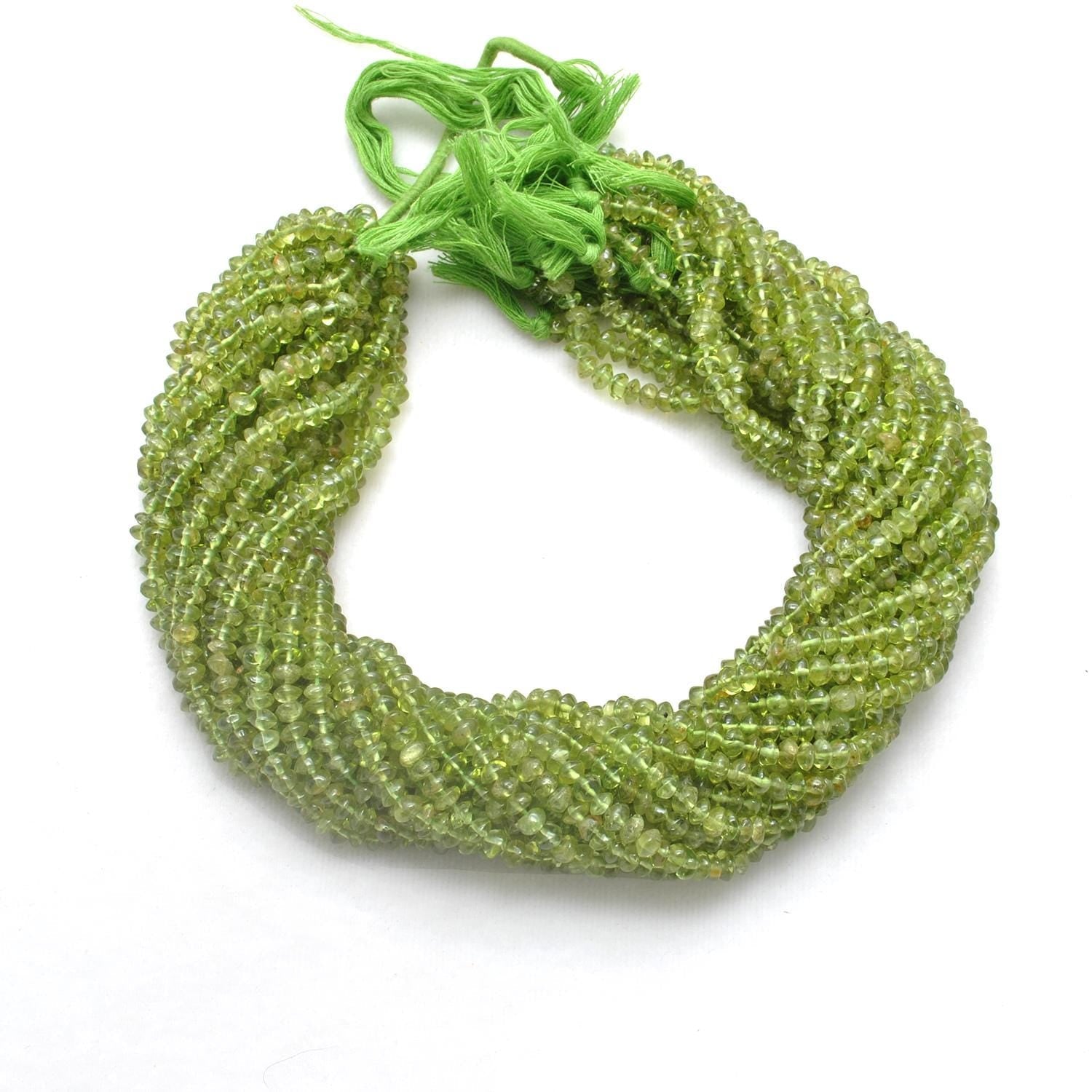 Natural Green Peridot Pain Button Beads 5-6mm 15" Strand - Kanika Creations