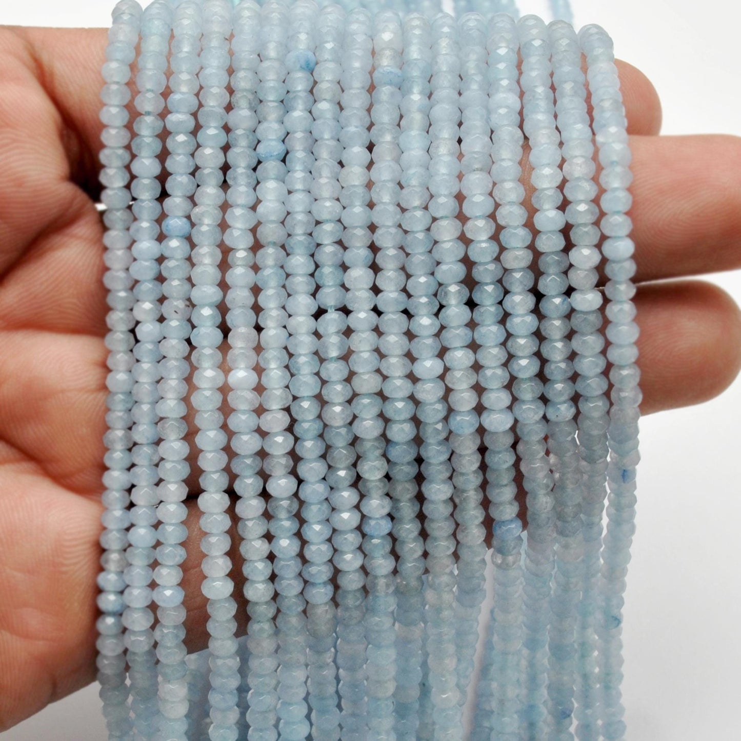 Milky Aqua Quartz Faceted Rondelle Gemstone Beads 14.5" Strand - Kanika Creations