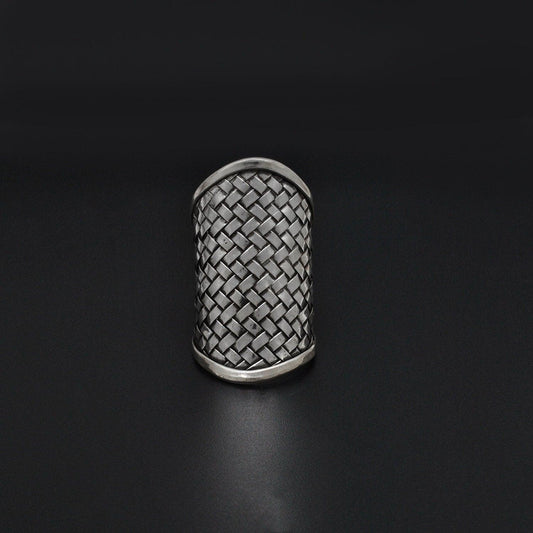 Silver Braided Long Finger Ring Size 10 - Kanika Creations