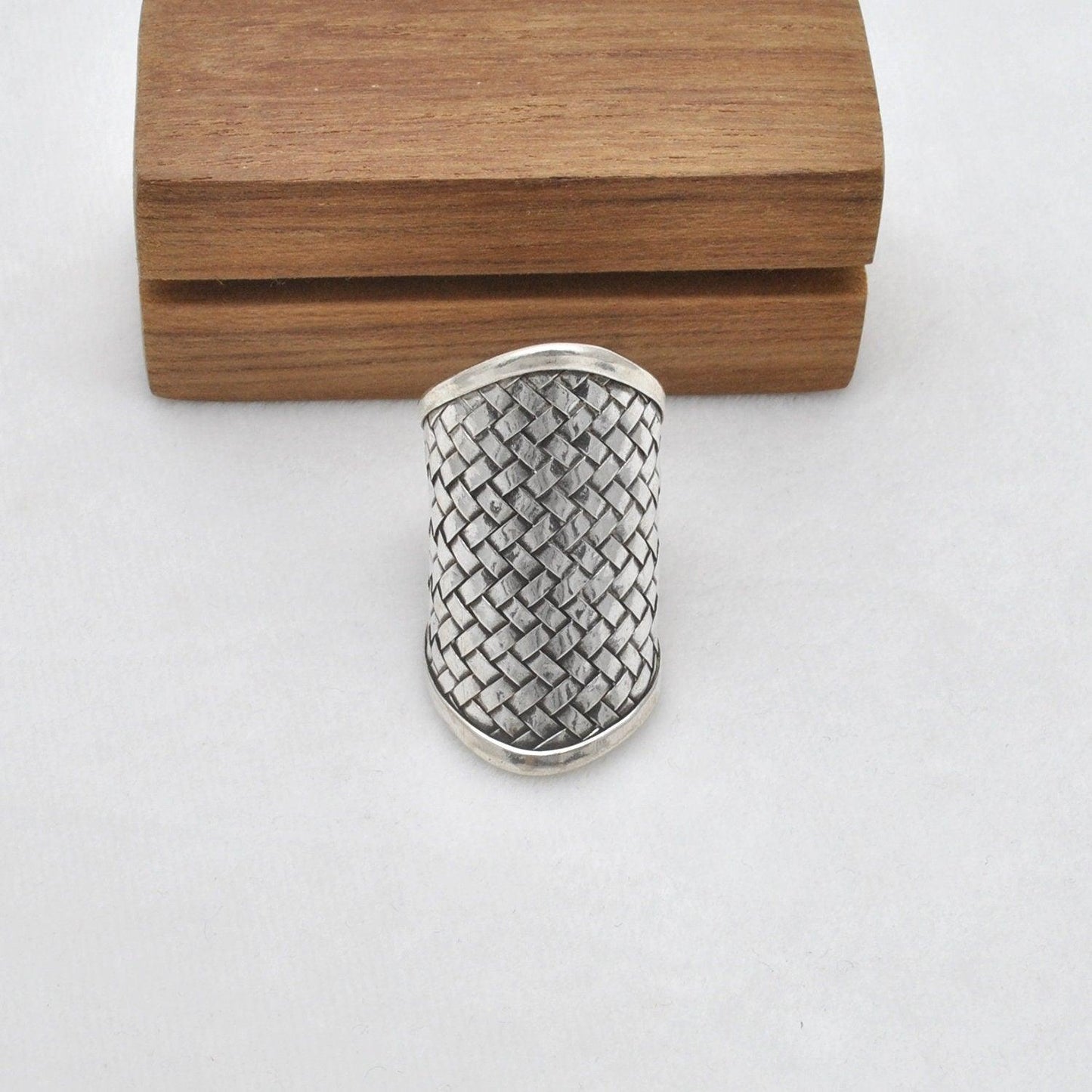 Silver Braided Long Finger Ring Size 10 - Kanika Creations