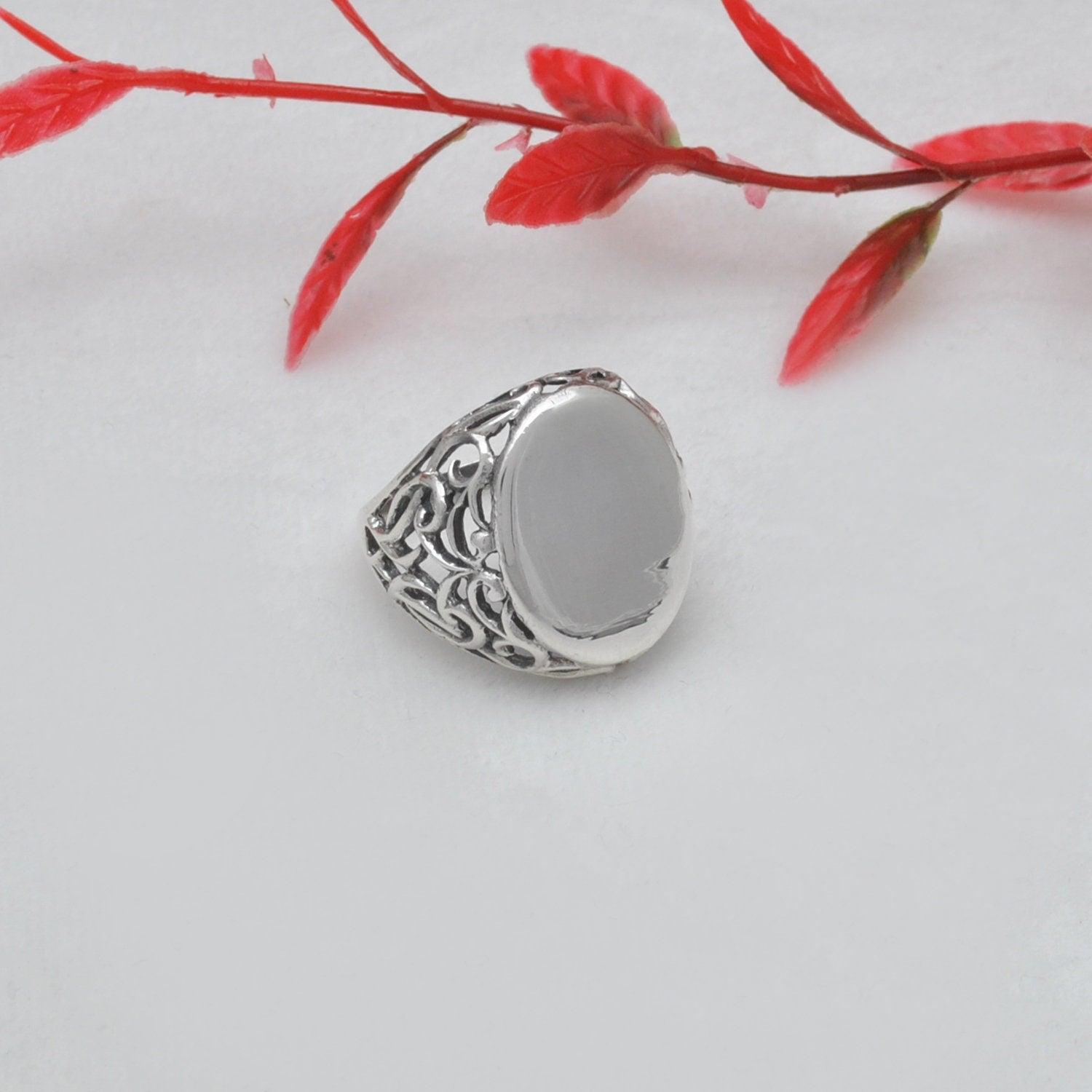 Sterling Silver Oval Men's Ring Size 9 - Kanika Creations