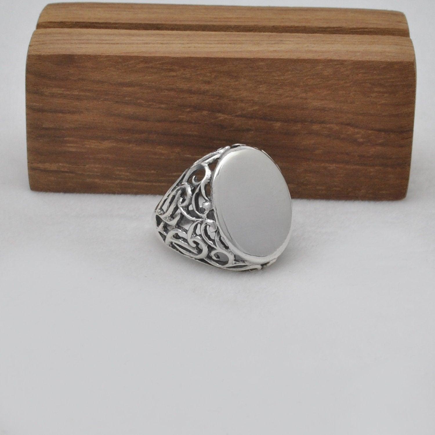 Sterling Silver Oval Men's Ring Size 9 - Kanika Creations