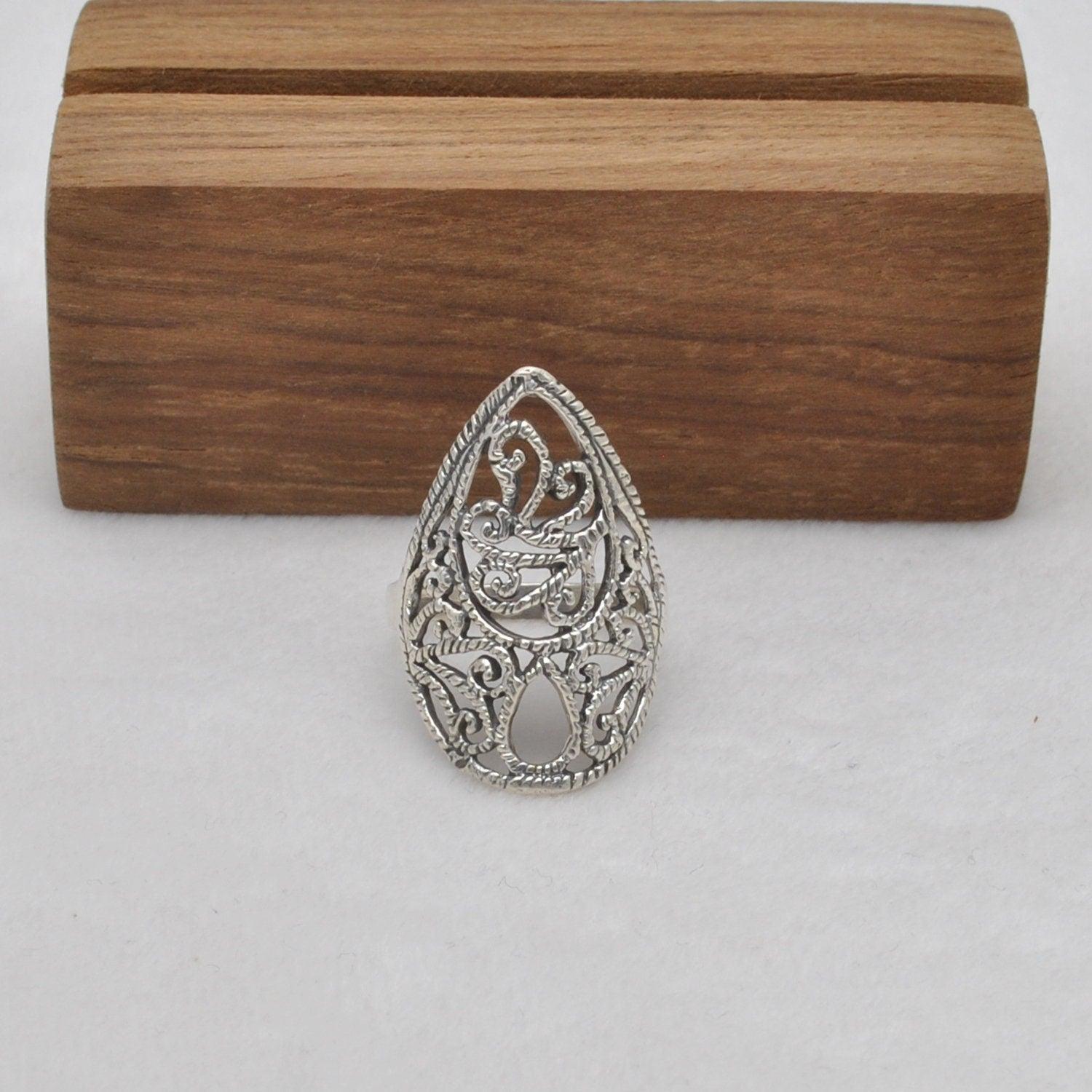 Sterling Silver Filigree Women Dainty Ring Size 8 - Kanika Creations