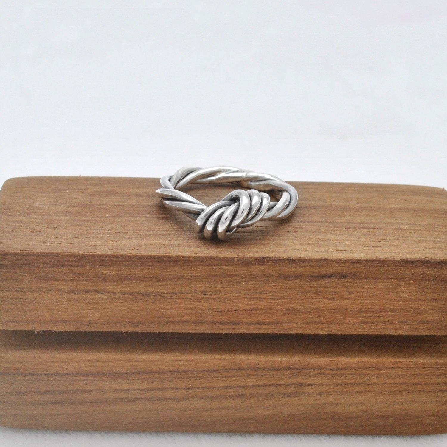 Sterling Silver Knot Ring Size 6.5 Twisted Rope Band - Kanika Creations