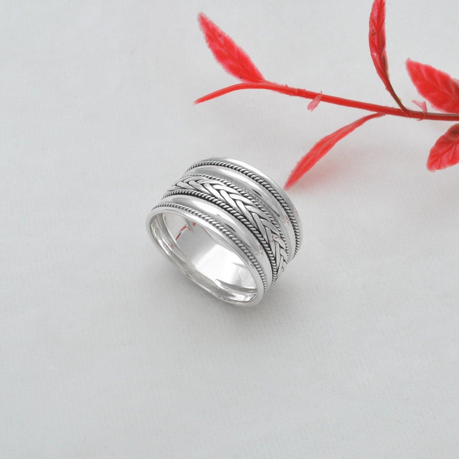 Wide Band Sterling Silver Thumb Ring Size 13 - Kanika Creations