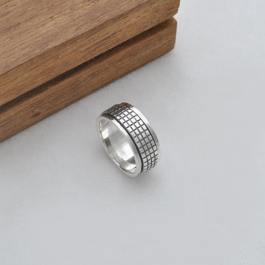 925 Sterling Silver Fidget Spinner Band Ring 7 US - Kanika Creations