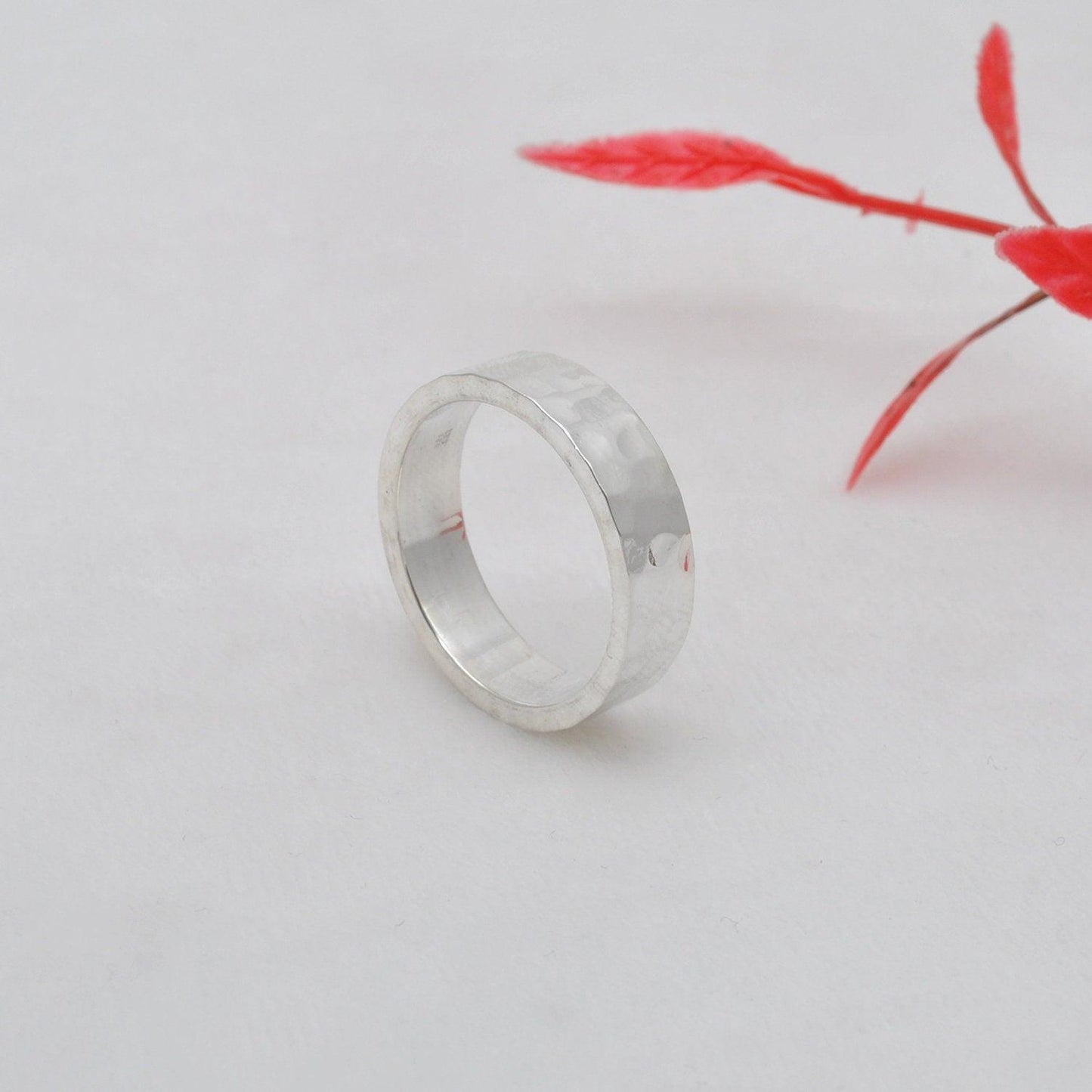 925 Sterling Silver Hammered Band Ring - Kanika Creations