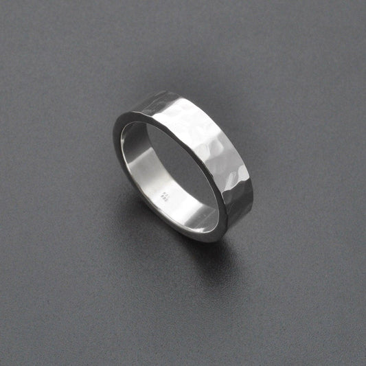 925 Sterling Silver Hammered Band Ring - Kanika Creations