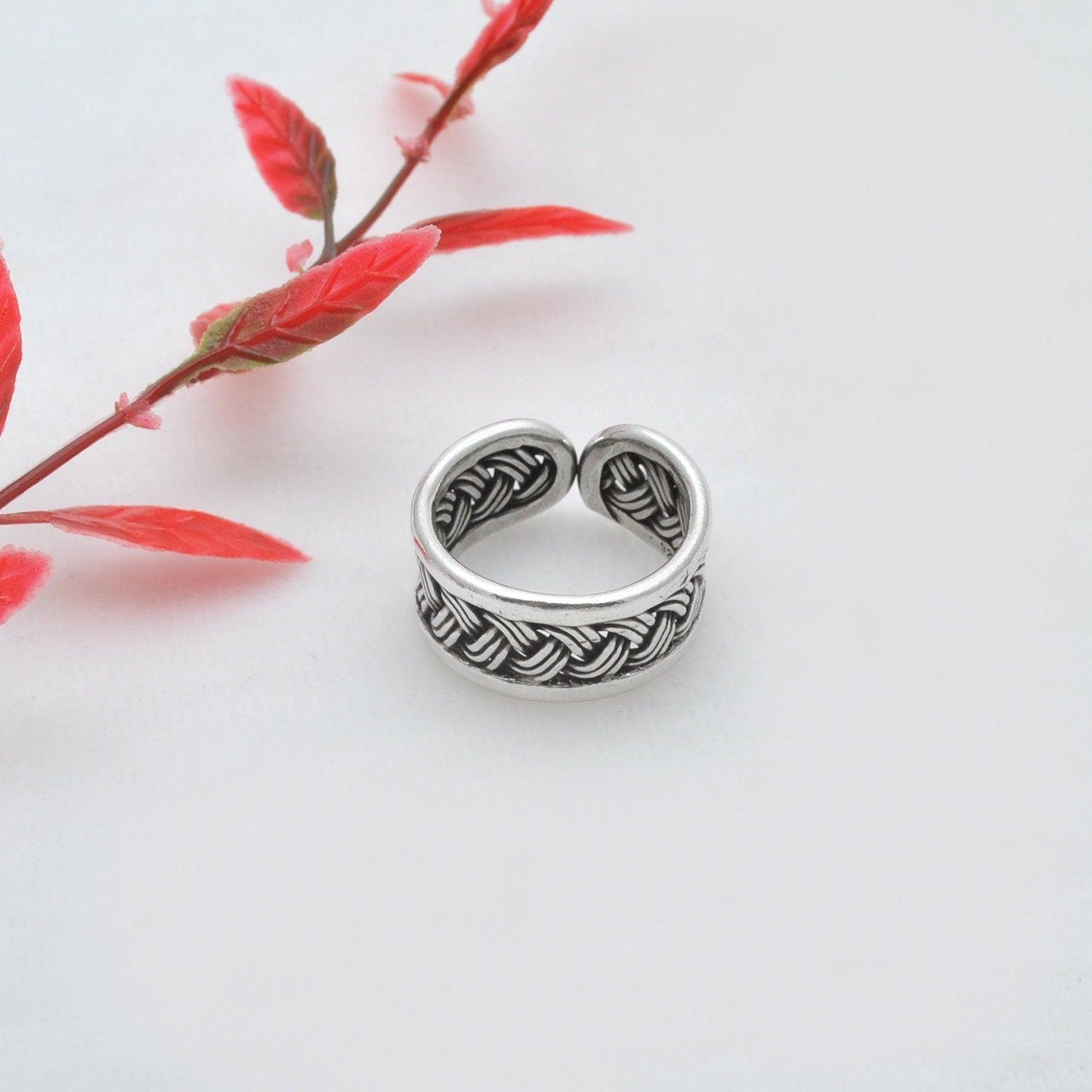 Oxidized Woven Men Women Size Ring 10 - Kanika Creations