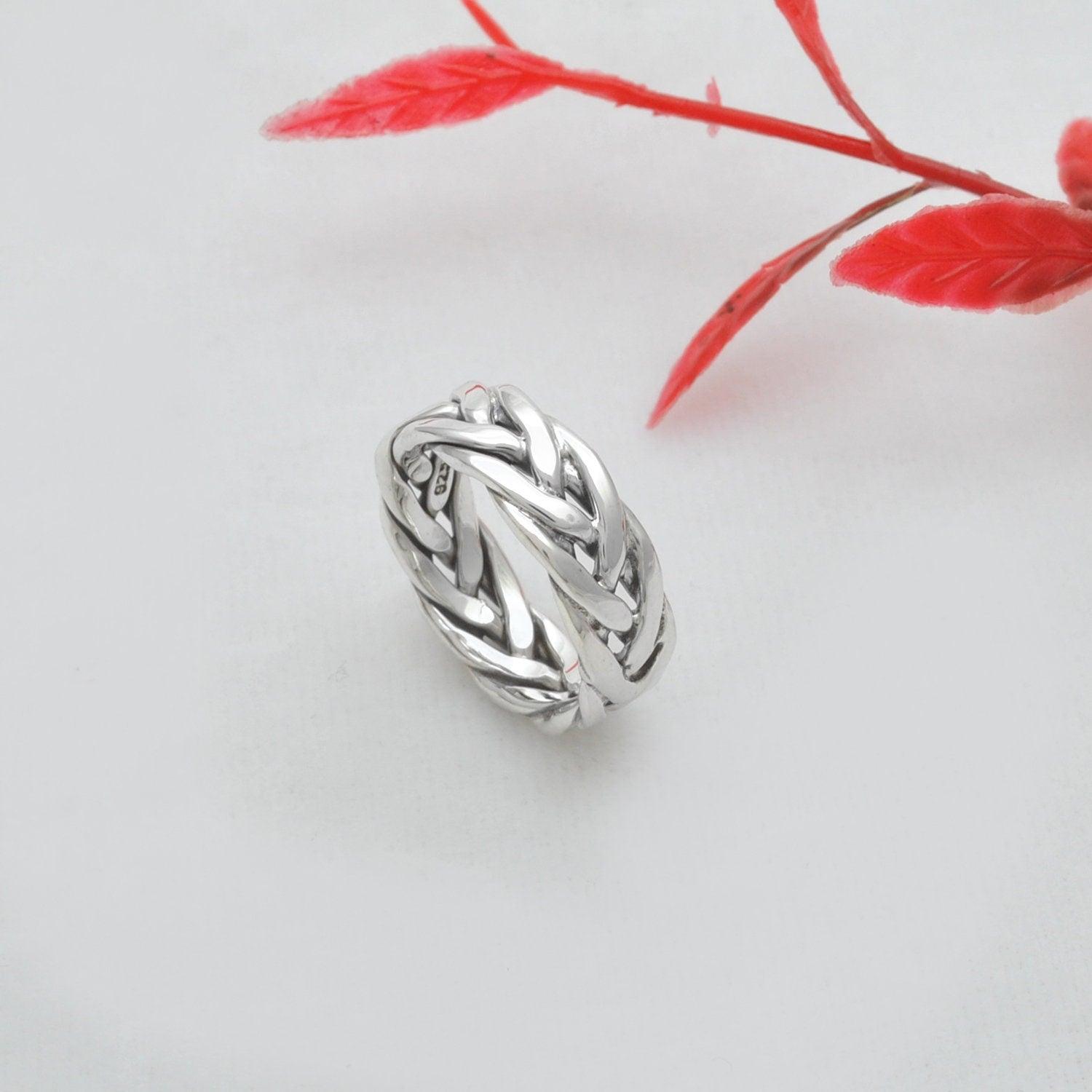 Woven Celtic Silver Braid Ring Size 8.5 - Kanika Creations