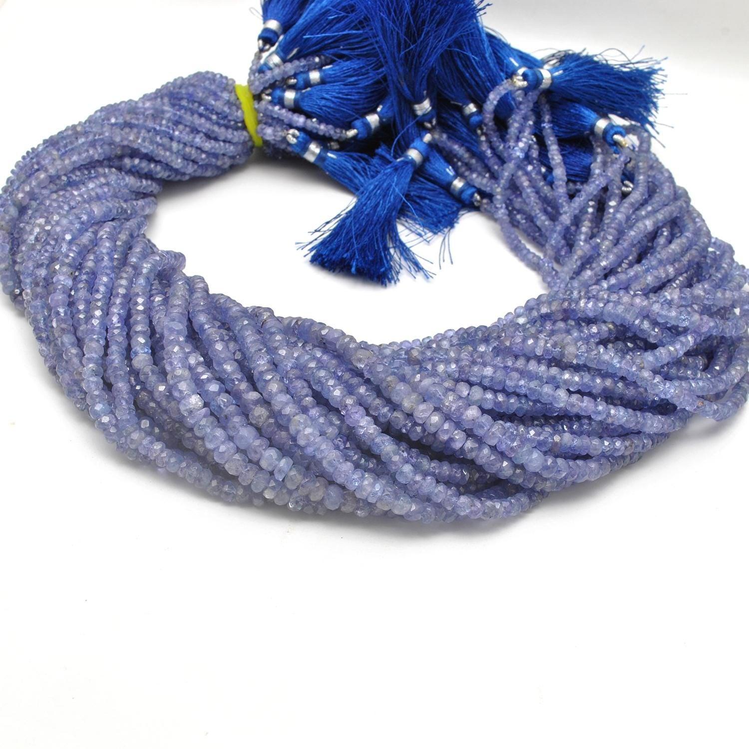Natural Tanzanite Rondelle Faceted Gemstone Beads 4mm 16" Strand - Kanika Creations
