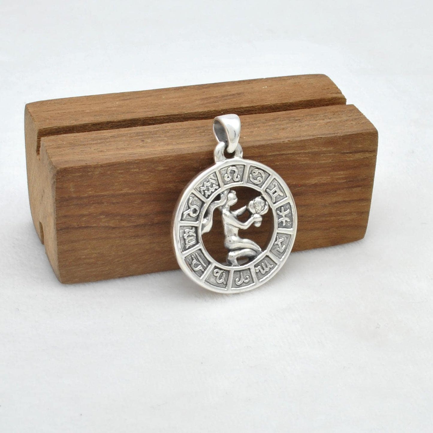 925 Sterling Silver Virgo Zodiac Sign Pendant - Kanika Creations