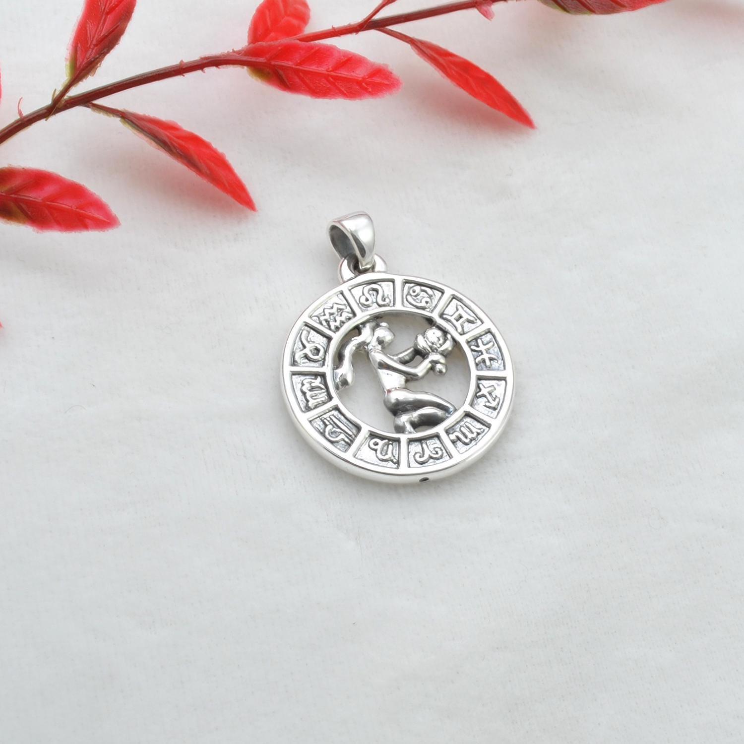 925 Sterling Silver Virgo Zodiac Sign Pendant - Kanika Creations