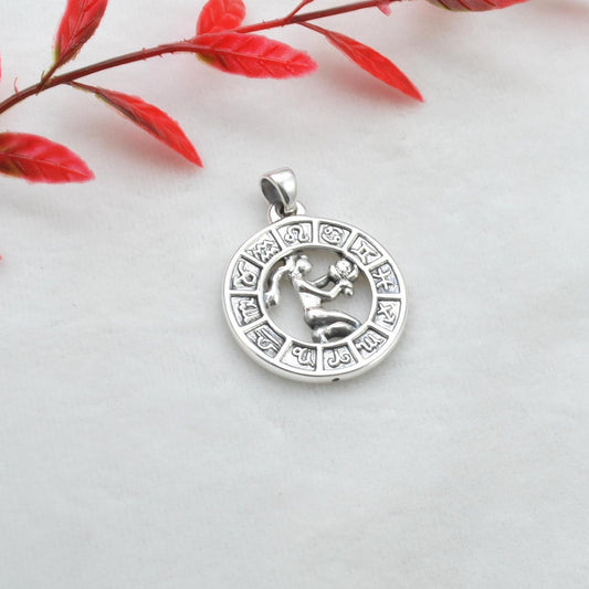 925 Sterling Silver Virgo Zodiac Sign Pendant - Kanika Creations