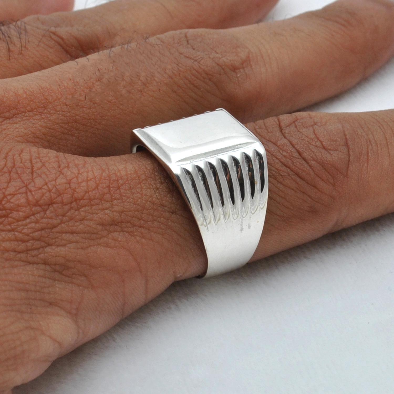 Square Signet Silver Mens Ring Size 11 - Kanika Creations