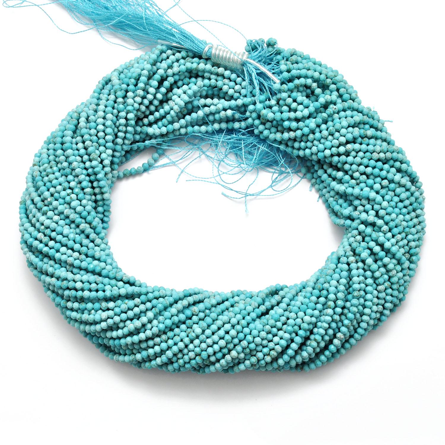 Blue Turquoise Faceted Round Gemstone Beads 15" inch Strand - Kanika Creations