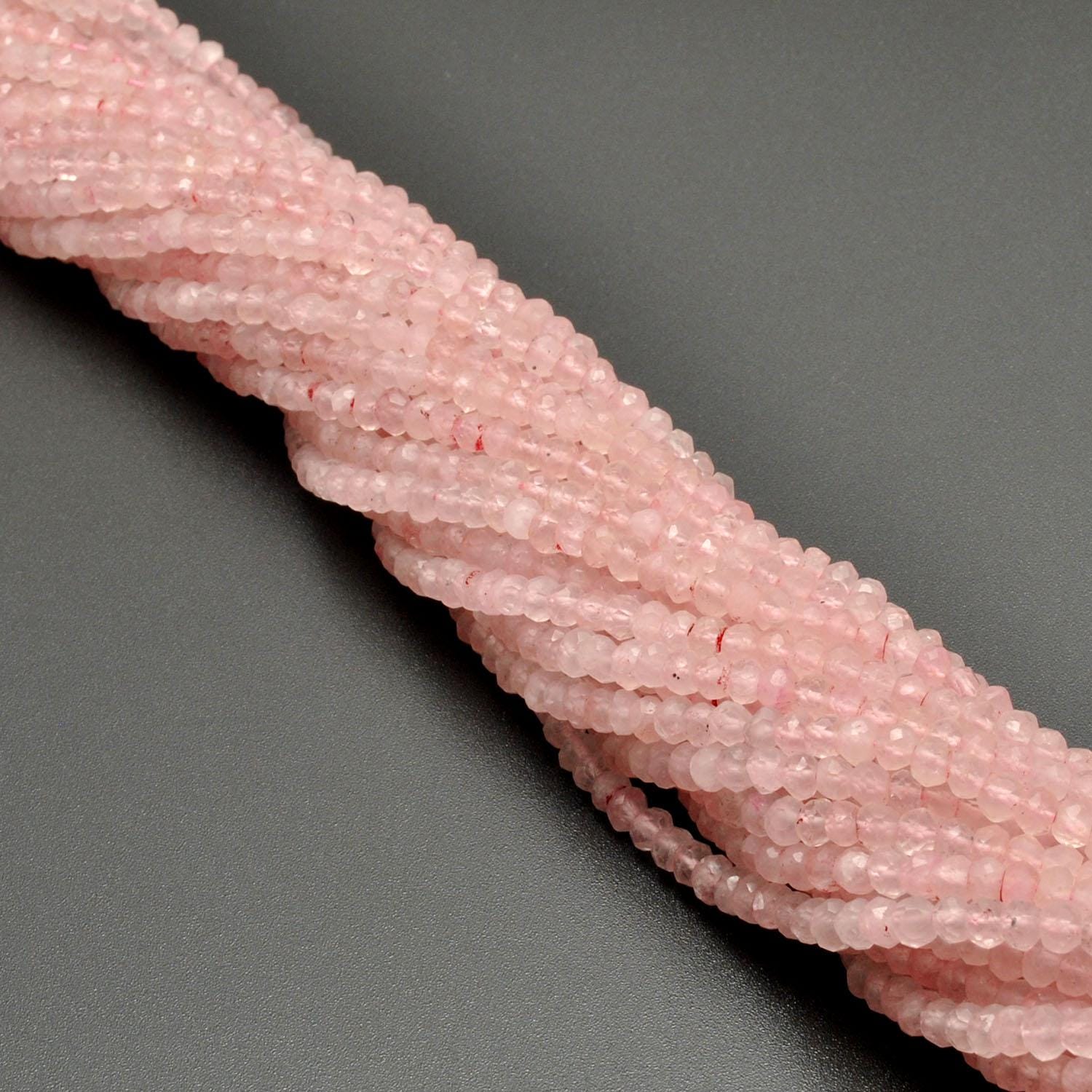 Natural Rose Quartz Rondelle Faceted Gemstone Beads 13" Strand - Kanika Creations