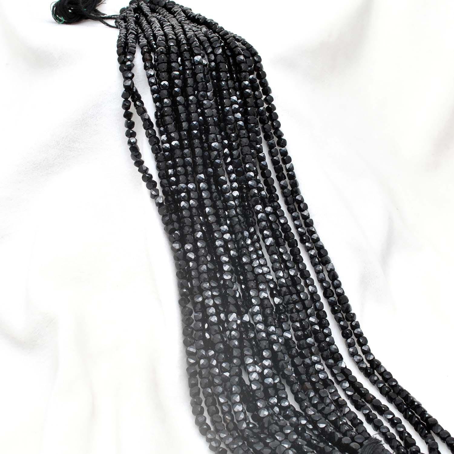 Natural Black Onyx Faceted Cube Gemstone Beads 4mm 12.5" - Kanika Creations