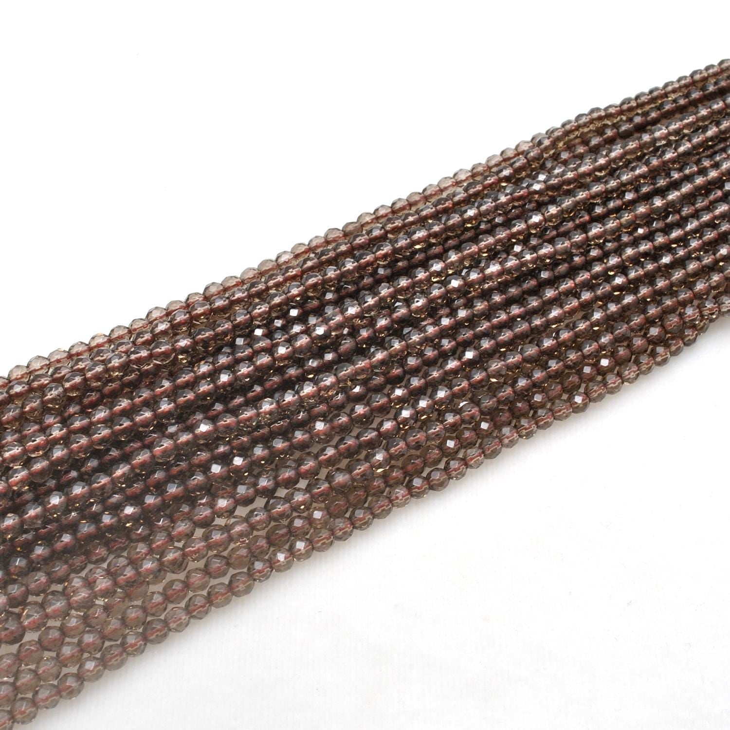 Natural Smoky Quartz Round Faceted Gemstone Beads 15" Strand - Kanika Creations