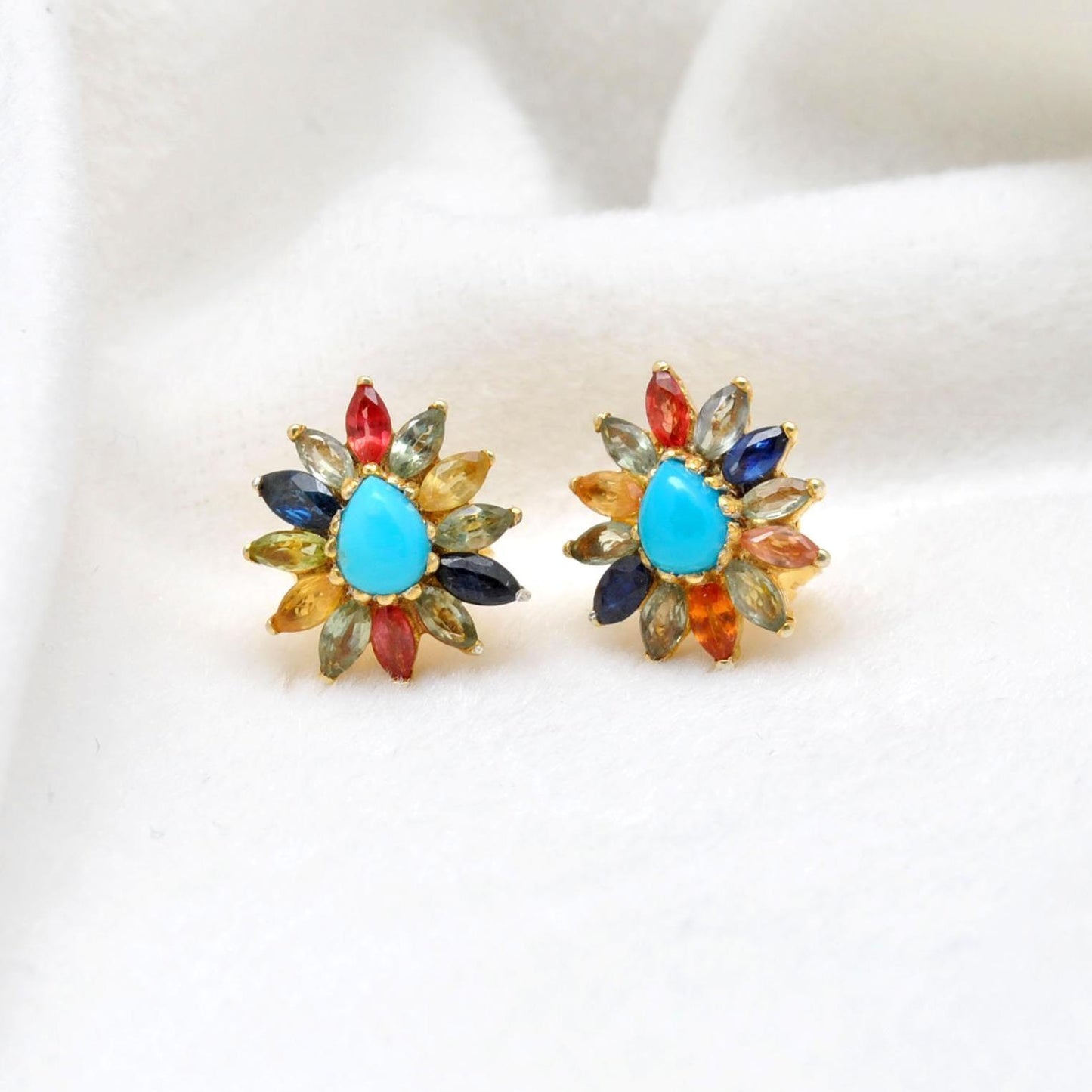 Natural Turquoise Multi Stone Stud Earring - Kanika Creations