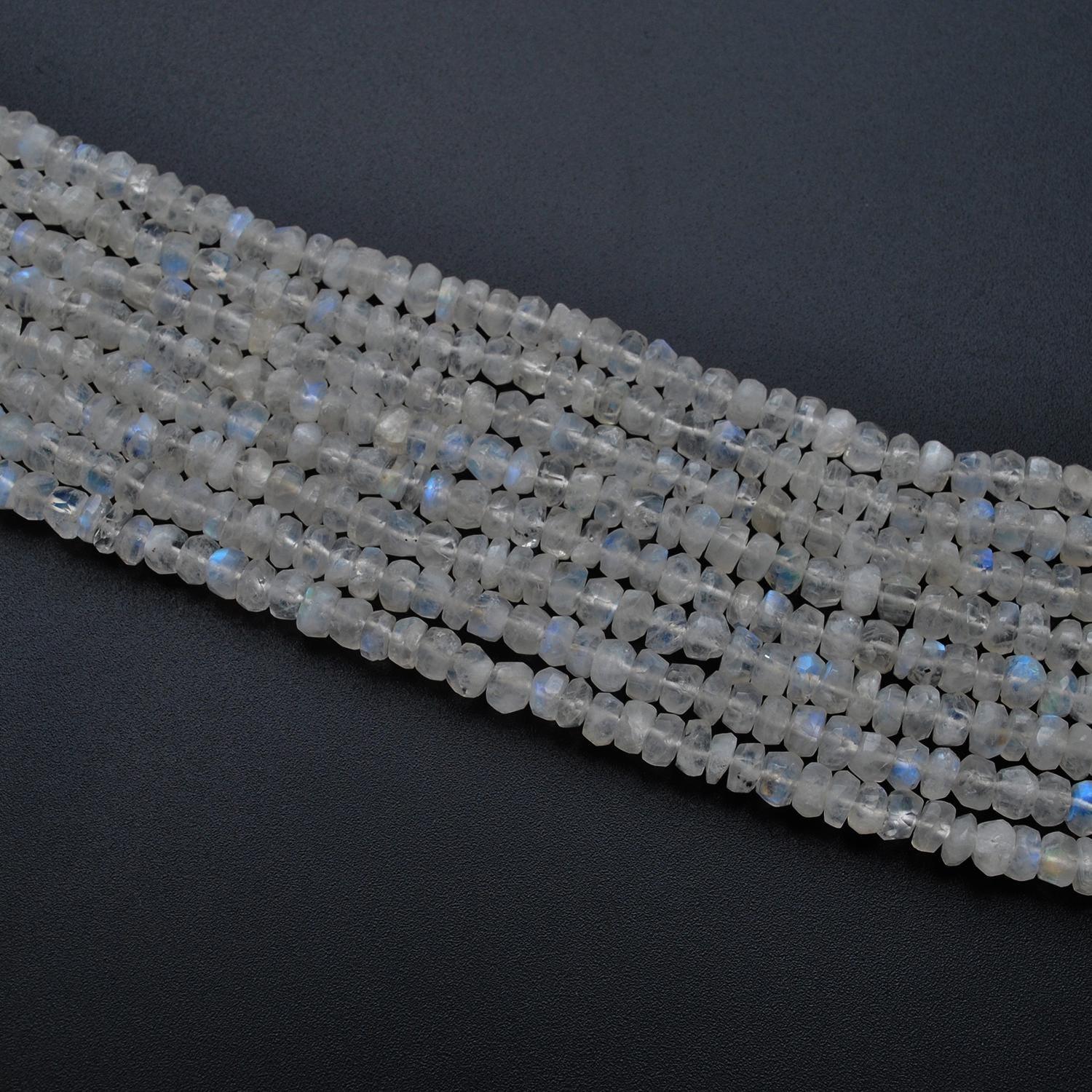 Natural Rainbow Moonstone Rondelle Gemstone Beads Strand - Kanika Creations