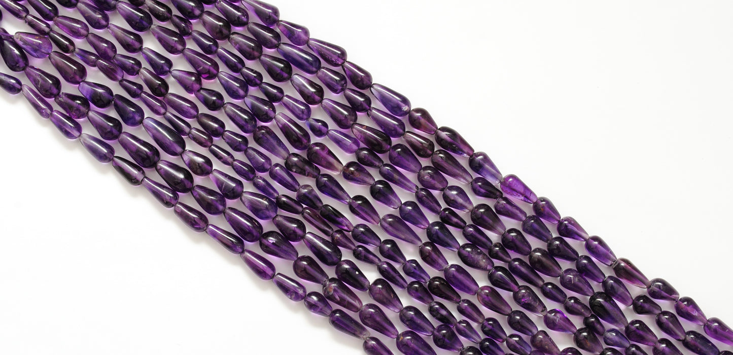 Natural Amethyst Drop Beads – 5x8 to 6x11mm – Straight Drilled Loose Gemstone 14" Strand - Kanika Creations