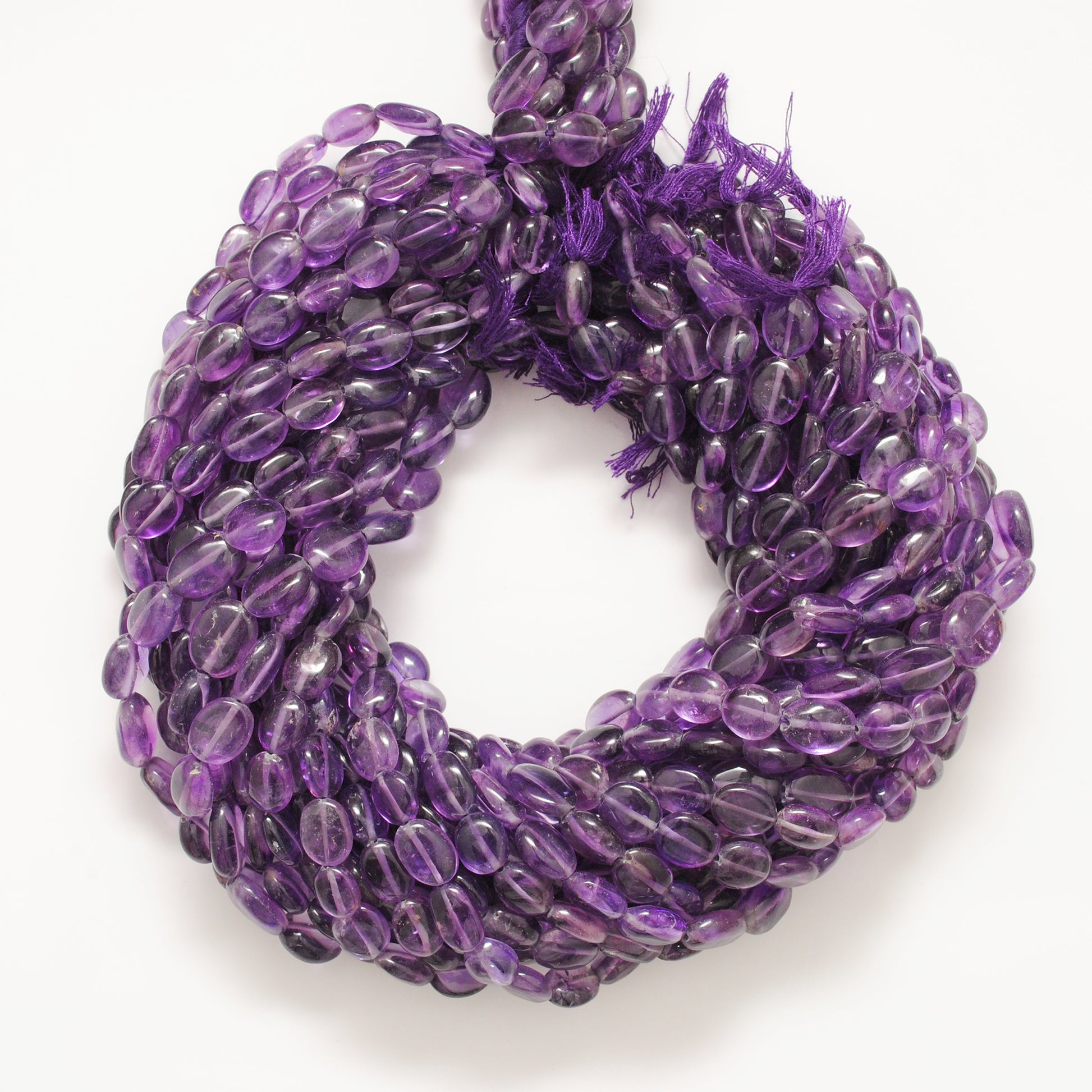 Natural Amethyst Oval Gemstone Beads – 5x10-9x13mm Mixed Sizes – 15" Strand (41 Stones) - Kanika Creations