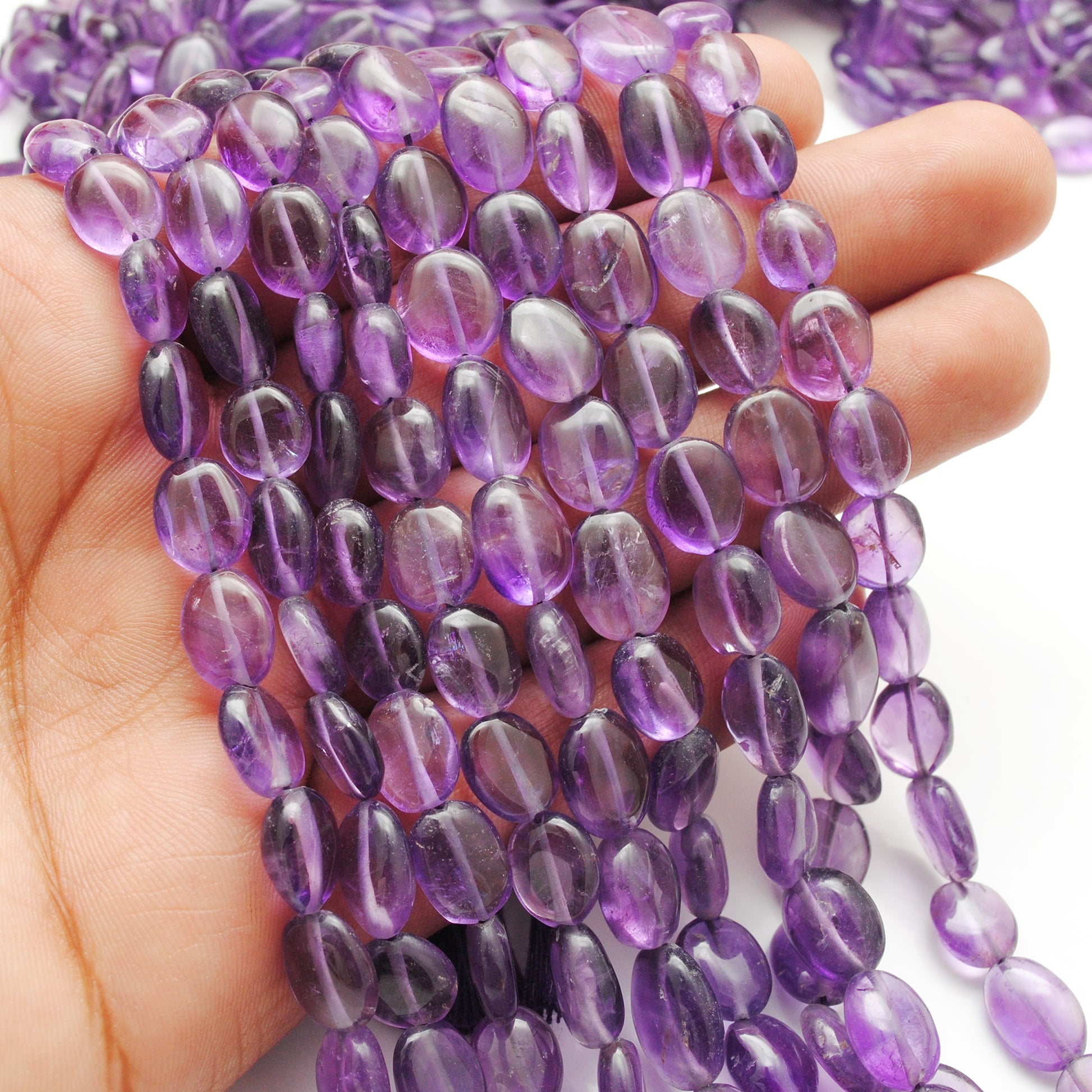 Natural Amethyst Oval Gemstone Beads – 5x10-9x13mm Mixed Sizes – 15" Strand (41 Stones) - Kanika Creations