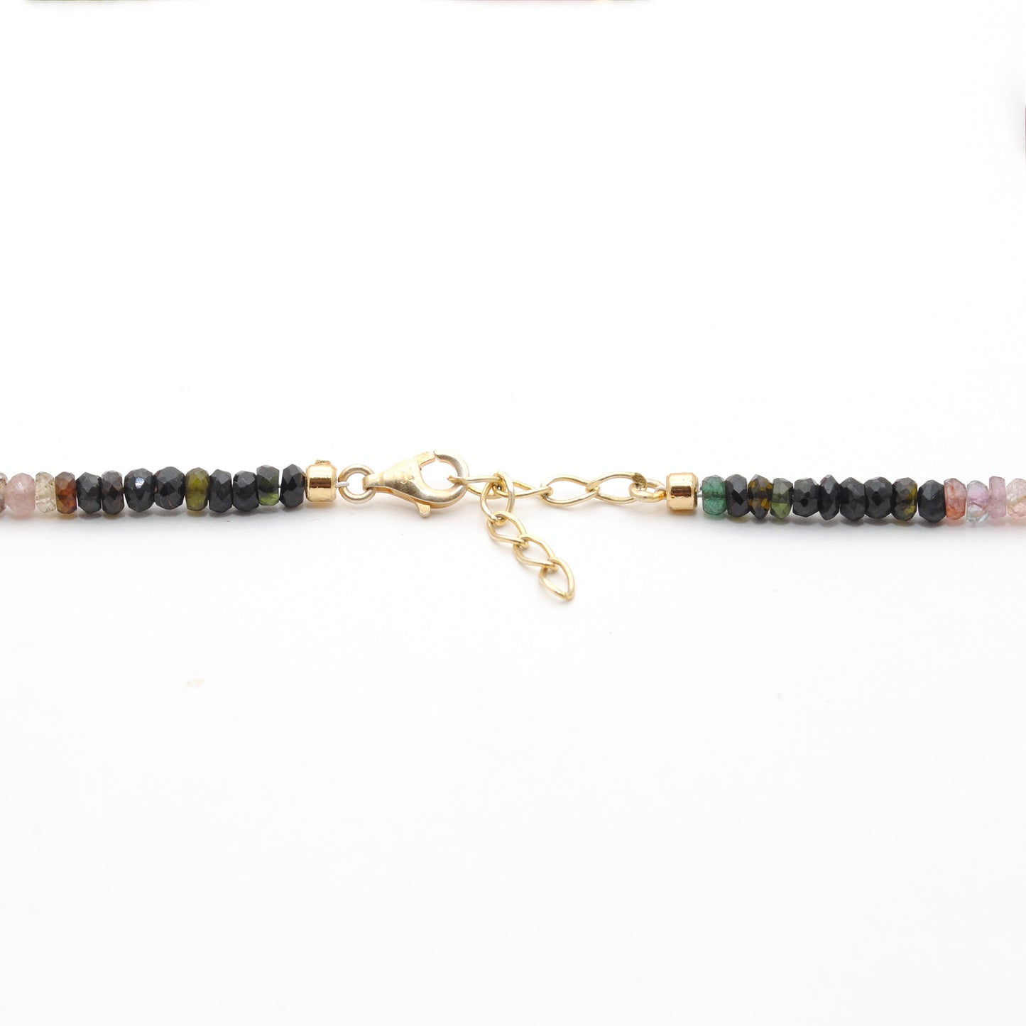 Rainbow Tourmaline Beaded Gold Necklace - Lifestyle Styled View