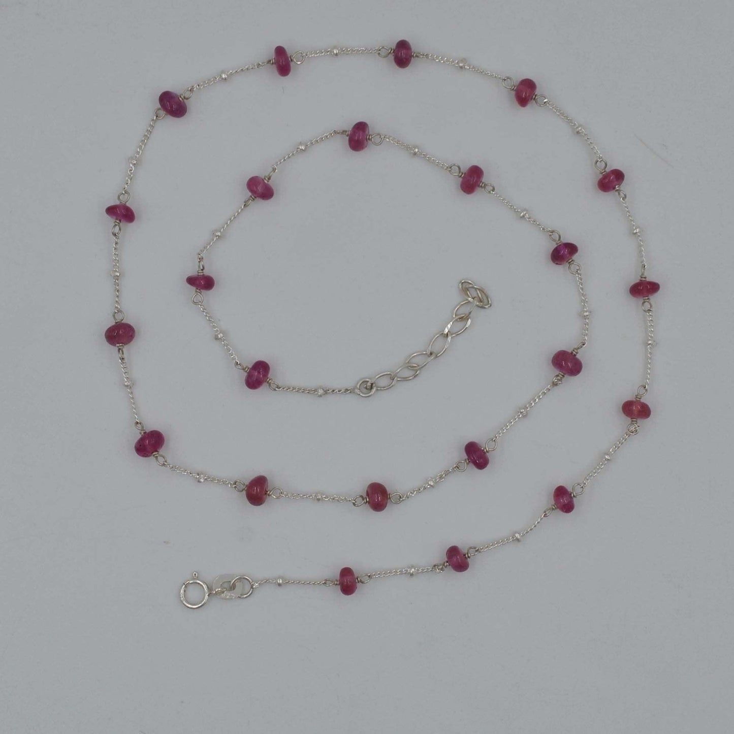 Ruby Beaded Sterling Silver Necklace - Lifestyle Worn Neck View