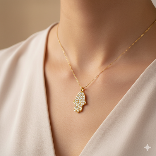 Protect Your Style with Solid Gold Hamsa Hand Charm Adorned with Diamonds