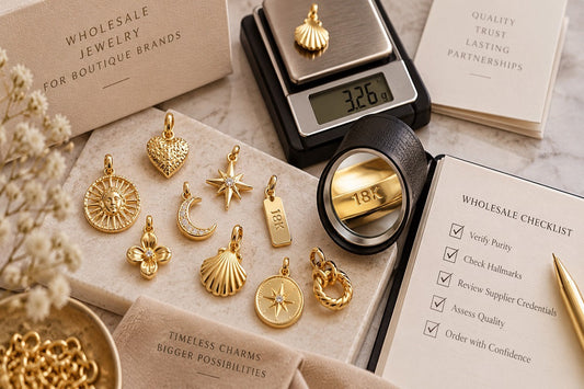 18K gold charms with hallmark and weighing scale for wholesale authenticity checks