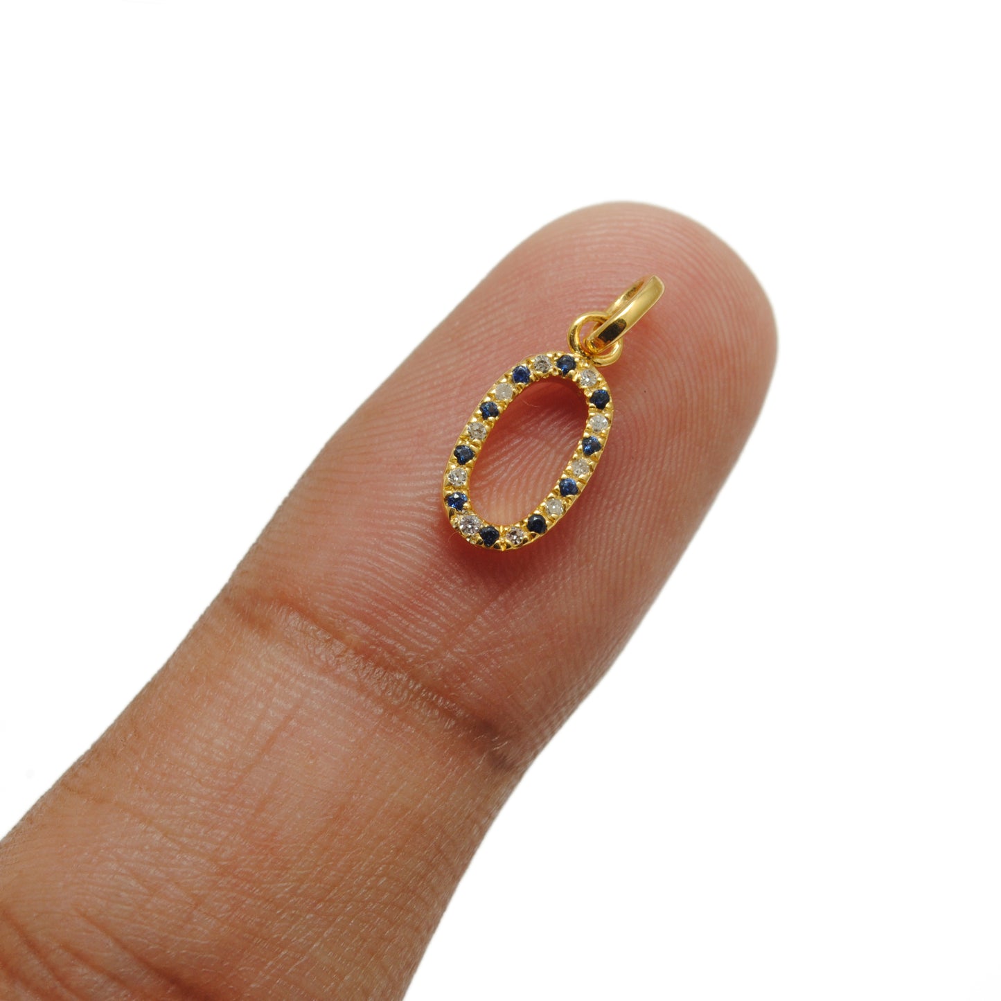 925 Sterling Silver Numeric 0 Charm – 18mm, Ruby, Tsavorite, Diamond & Blue Sapphire Options