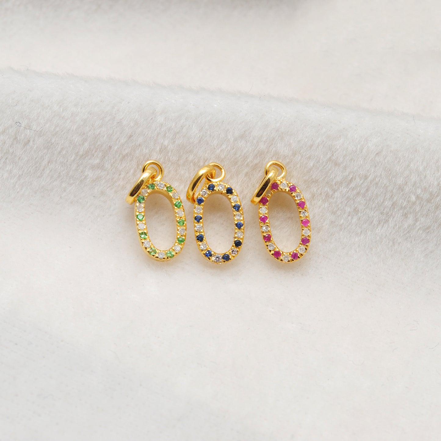925 Sterling Silver Numeric 0 Charm – 18mm, Ruby, Tsavorite, Diamond & Blue Sapphire Options