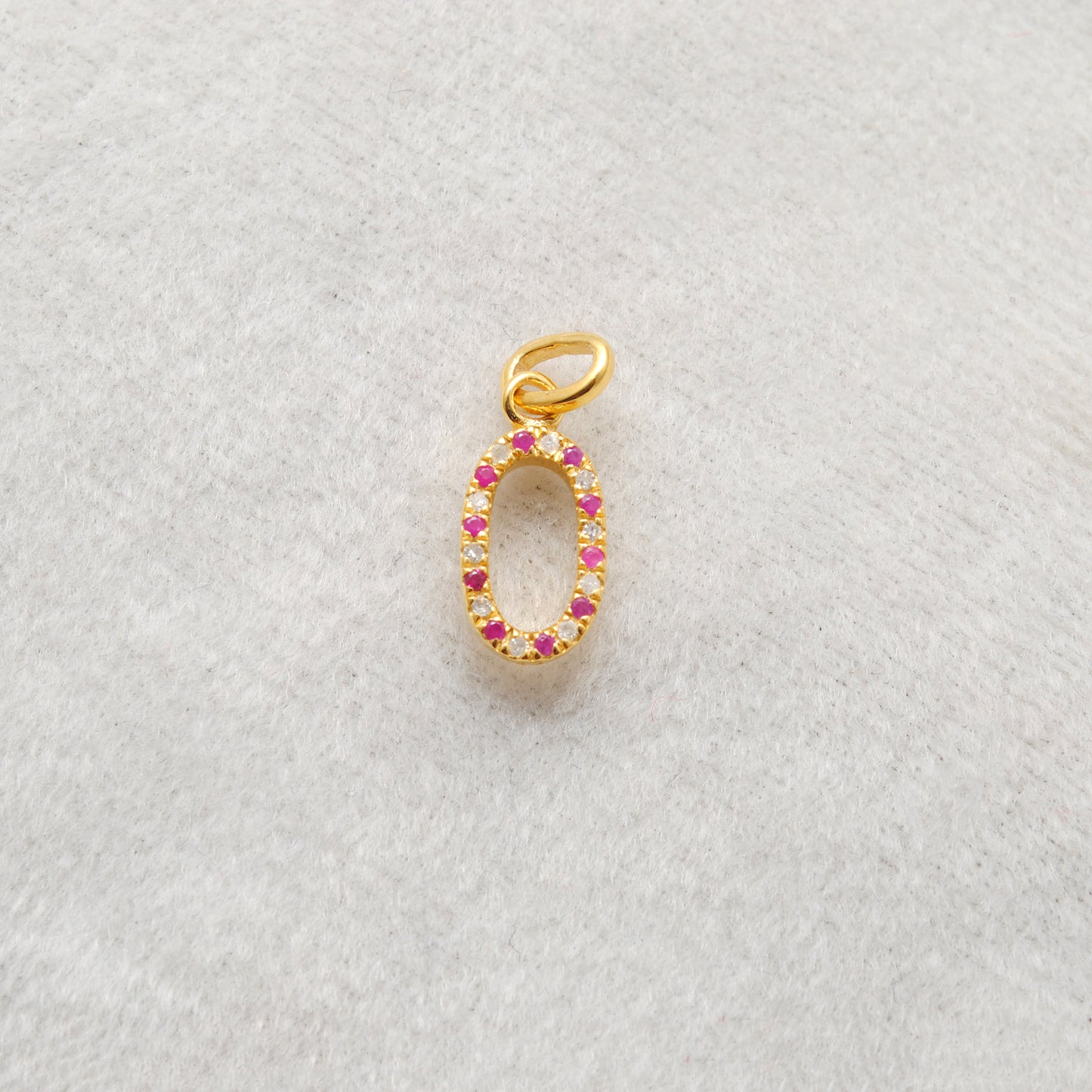 925 Sterling Silver Numeric 0 Charm – 18mm, Ruby, Tsavorite, Diamond & Blue Sapphire Options