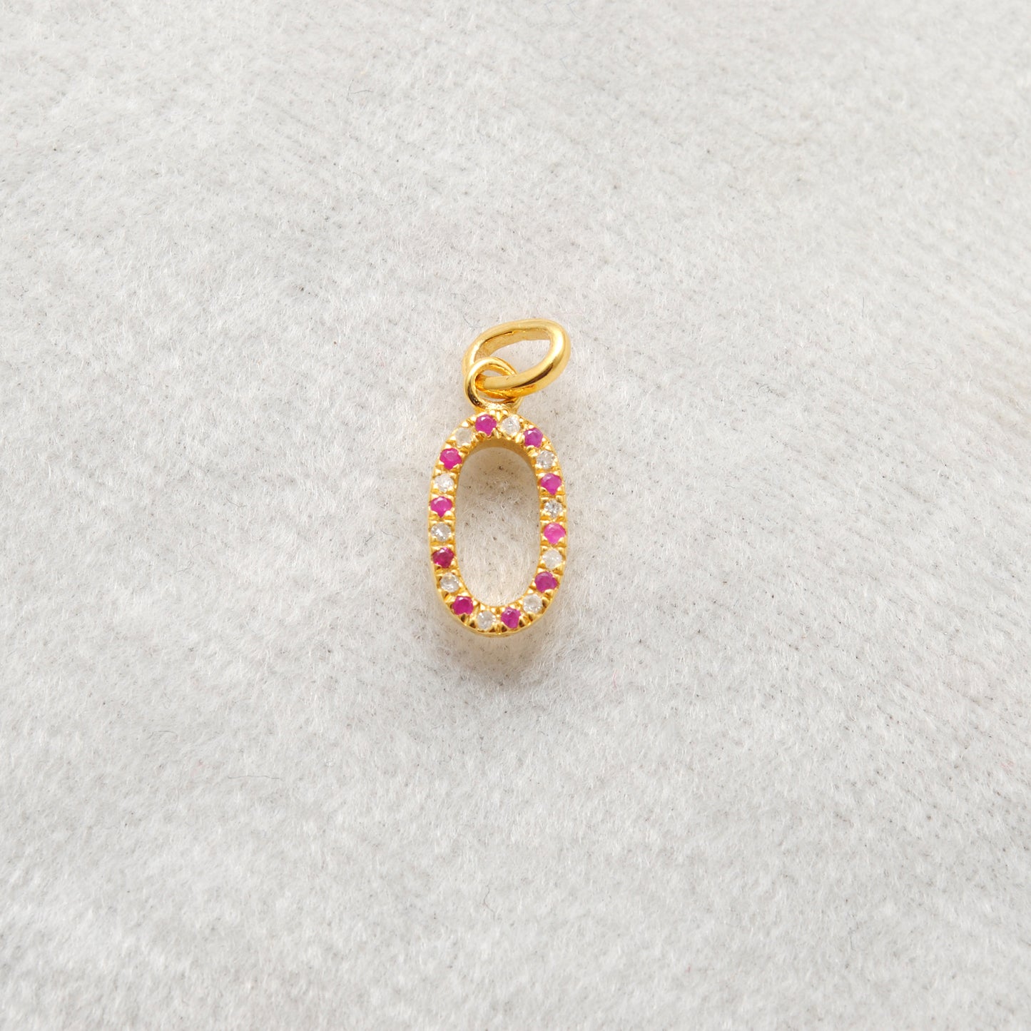 925 Sterling Silver Numeric 0 Charm – 18mm, Ruby, Tsavorite, Diamond & Blue Sapphire Options