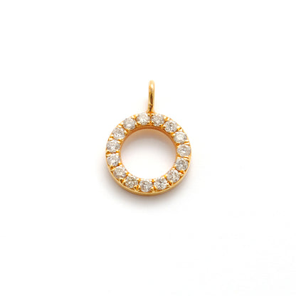 14k Solid Yellow Gold Pave Diamond Round Charm 8mm
